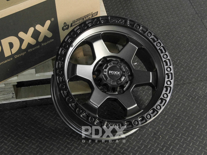 Load image into Gallery viewer, PDXX DOMINATOR 18" 6X139.7 Gunmetal w/Black Ring Wheels+Tyres