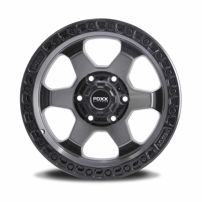 Load image into Gallery viewer, PDXX DOMINATOR 18" 6X139.7 Gunmetal w/Black Ring Wheels+Tyres