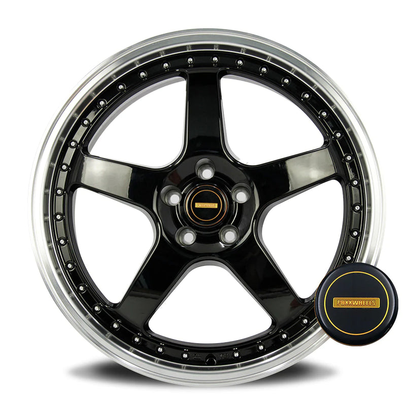 Load image into Gallery viewer, Rseries SVFR 20" 5X114.3 Gloss Black Machined Lip Wheels