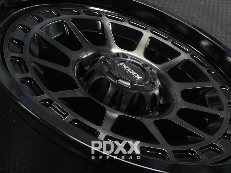 Load image into Gallery viewer, PDXX TAKEDOWN 18" 6X139.7 Dark Tint/Gloss Black Wheels+Tyres