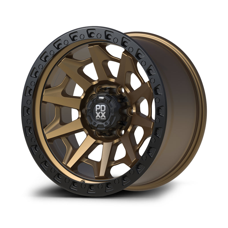Load image into Gallery viewer, PDXX VIKING 17" 6X139.7 Satin Bronze w/Black Ring Wheels