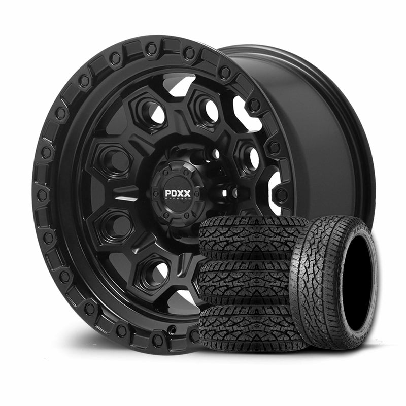 Load image into Gallery viewer, PDXX CONQUEST 17" 6X139.7 Satin Black Wheels+Tyres