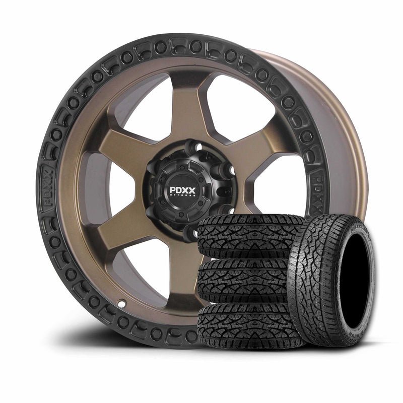 Load image into Gallery viewer, PDXX DOMINATOR 18" 6X139.7 Satin Bronze w/Black Ring Wheels+Tyres