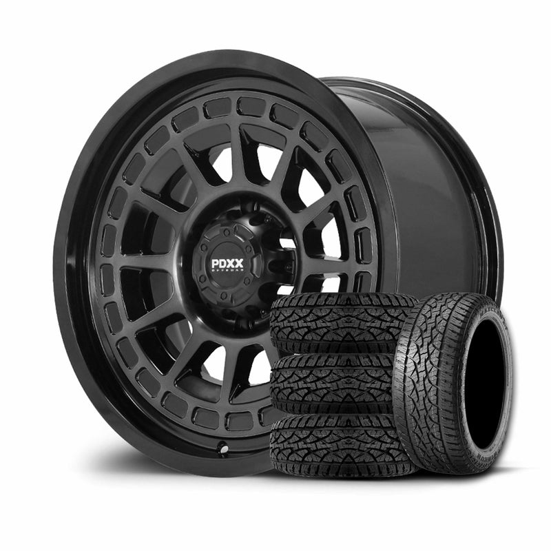 Load image into Gallery viewer, PDXX TAKEDOWN 18" 6X139.7 Dark Tint/Gloss Black Wheels+Tyres