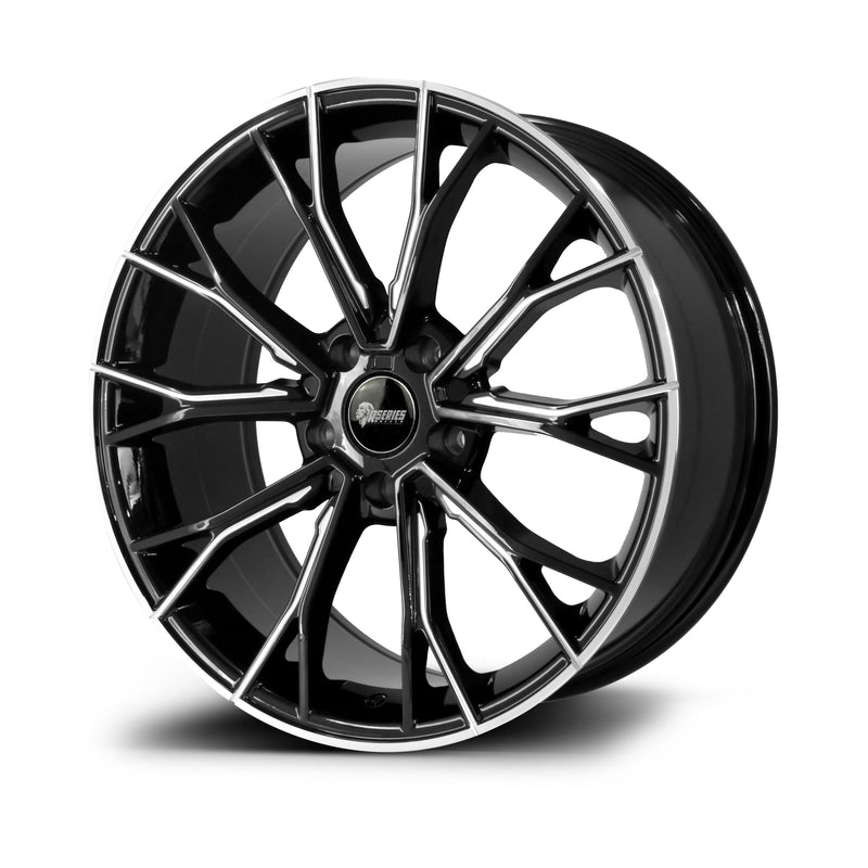 Load image into Gallery viewer, Rseries BM355 19&quot; 5X112 Gloss Black Machined Lip Milled Window Wheels
