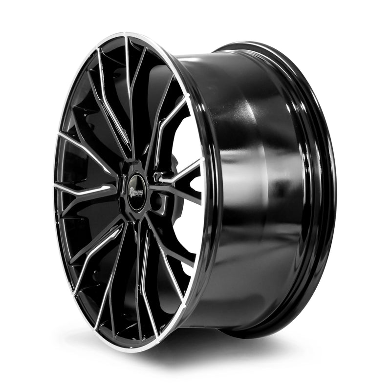 Load image into Gallery viewer, Rseries BM355 19&quot; 5X112 Gloss Black Machined Lip Milled Window Wheels
