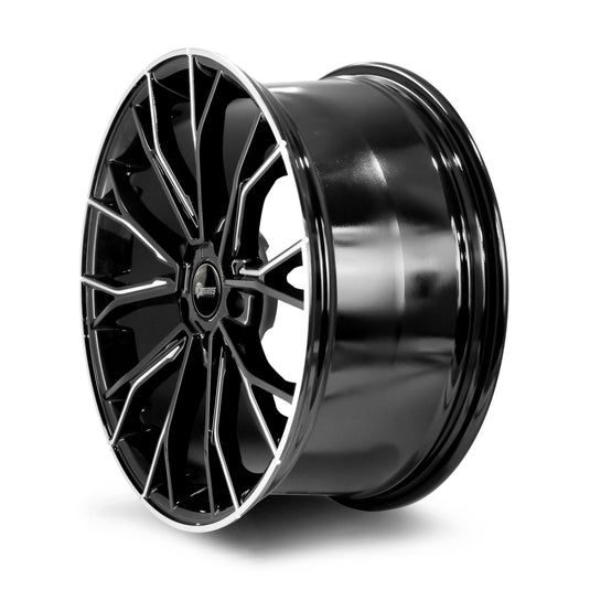 Rseries BM355 19" 5X112 Gloss Black Machined Lip Milled Window Wheels