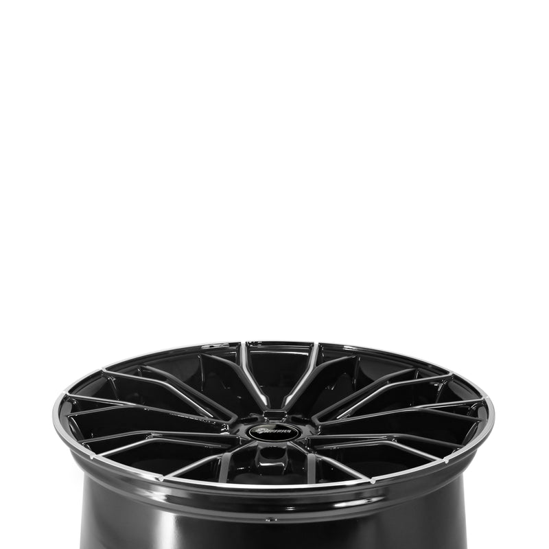 Load image into Gallery viewer, Rseries BM355 19&quot; 5X112 Gloss Black Machined Lip Milled Window Wheels
