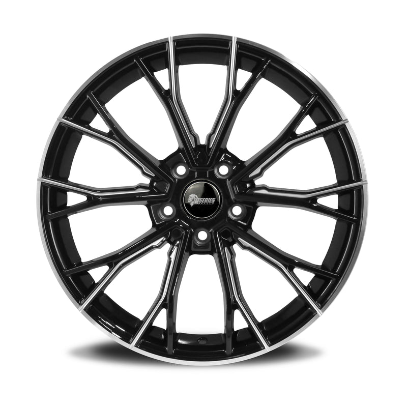 Load image into Gallery viewer, Rseries BM355 19&quot; 5X112 Gloss Black Machined Lip Milled Window Wheels
