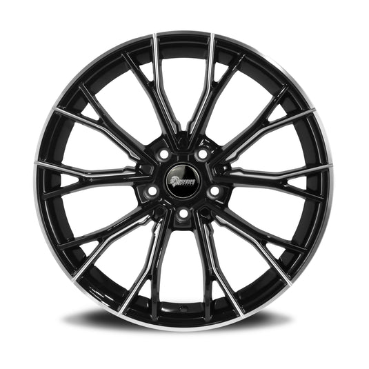 Rseries BM355 19" 5X112 Gloss Black Machined Lip Milled Window Wheels