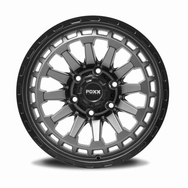 Load image into Gallery viewer, PDXX BEAST 17&quot; 6X139.7 Satin Gunmetal w/Black Ring Wheels
