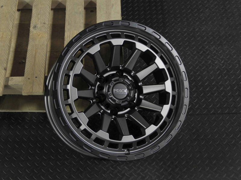 Load image into Gallery viewer, PDXX BEAST 17&quot; 6X139.7 Satin Gunmetal w/Black Ring Wheels+Tyres
