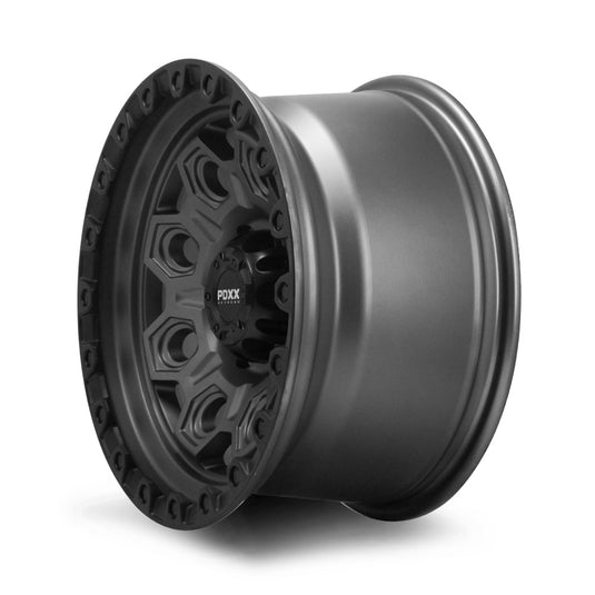 PDXX CONQUEST 17" 6X139.7 Satin Gunmetal w/Black Ring Wheels+Tyres