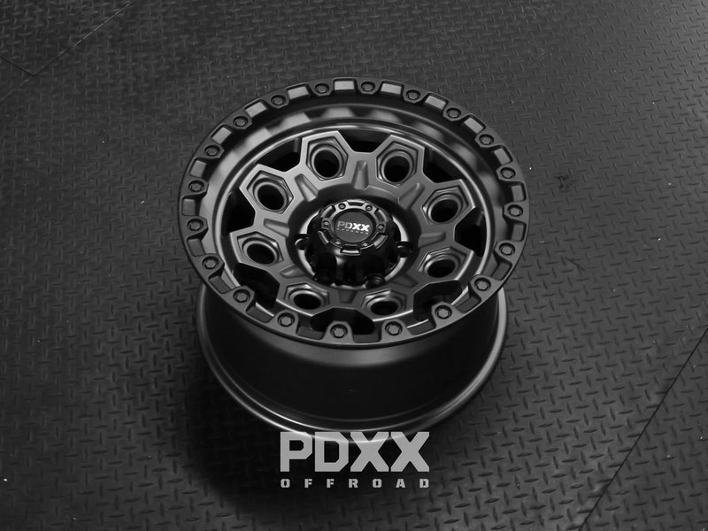 Load image into Gallery viewer, PDXX CONQUEST 17&quot; 6X139.7 Satin Gunmetal w/Black Ring Wheels
