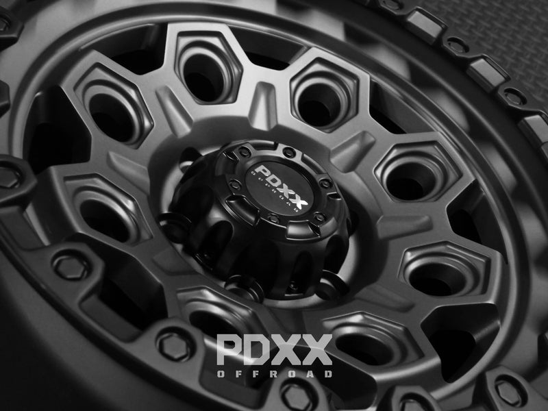 Load image into Gallery viewer, PDXX CONQUEST 17&quot; 6X139.7 Satin Gunmetal w/Black Ring Wheels
