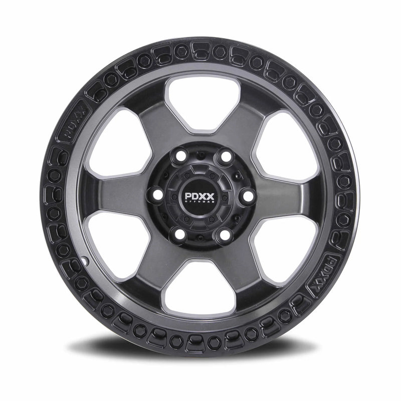 Load image into Gallery viewer, PDXX DOMINATOR 17&quot; 6X139.7 Gunmetal w/Black Ring Wheels+Tyres
