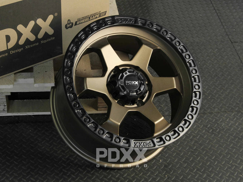 Load image into Gallery viewer, PDXX DOMINATOR 18&quot; 6X139.7 Satin Bronze w/Black Ring Wheels+Tyres
