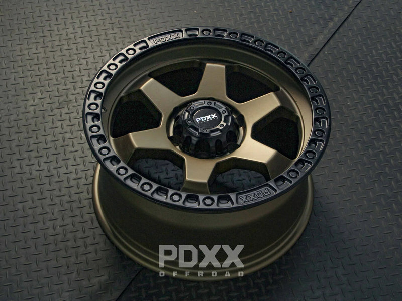 Load image into Gallery viewer, PDXX DOMINATOR 18&quot; 6X139.7 Satin Bronze w/Black Ring Wheels
