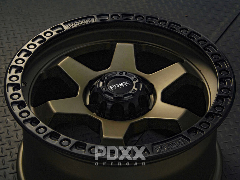 Load image into Gallery viewer, PDXX DOMINATOR 17&quot; 6X139.7 Satin Bronze w/Black Ring Wheels+Tyres
