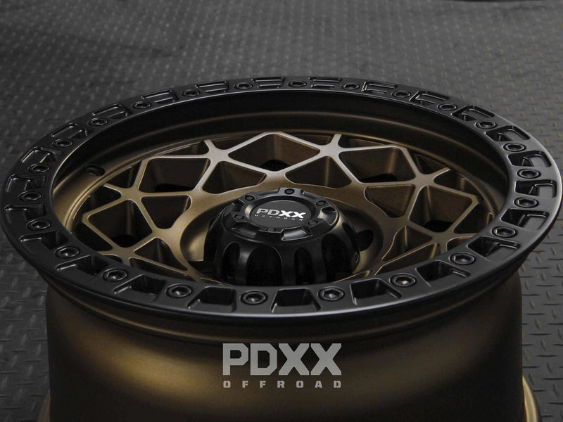 Load image into Gallery viewer, PDXX ENFORCER 17&quot; 6X139.7 Satin Bronze w/Black Ring Wheels+Tyres
