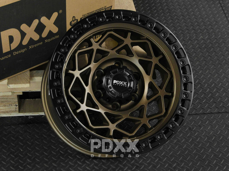 Load image into Gallery viewer, PDXX ENFORCER 17&quot; 6X139.7 Satin Bronze w/Black Ring Wheels
