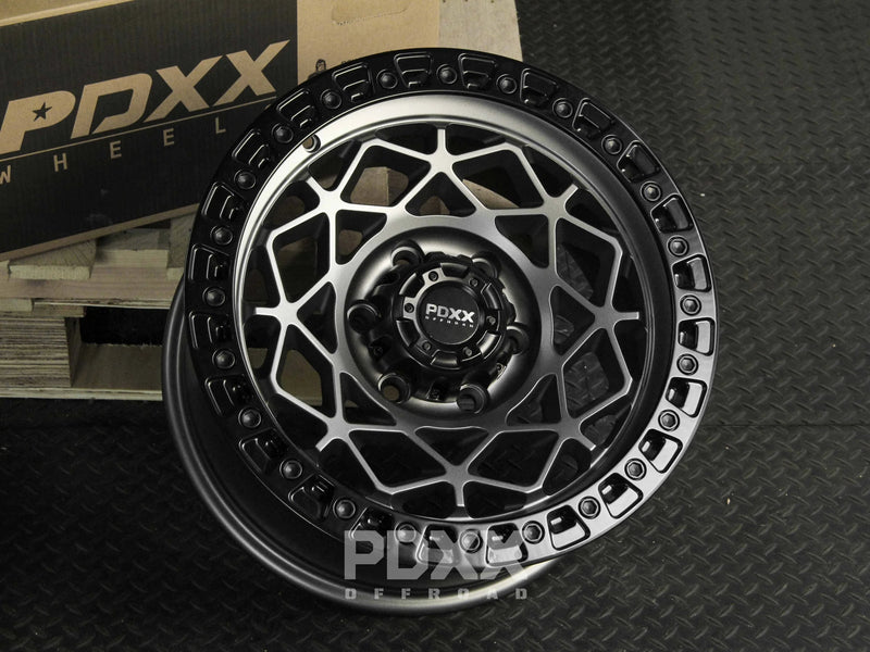 Load image into Gallery viewer, PDXX ENFORCER 17&quot; 6X139.7 Satin Gunmetal w/Black Ring Wheels+Tyres
