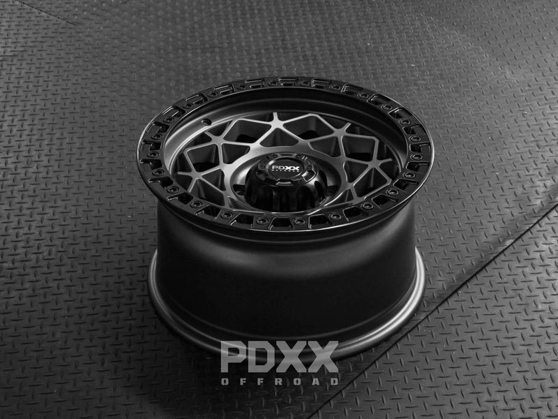 Load image into Gallery viewer, PDXX ENFORCER 17&quot; 6X139.7 Satin Gunmetal w/Black Ring Wheels+Tyres
