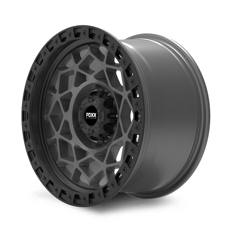 Load image into Gallery viewer, PDXX ENFORCER 17&quot; 6X139.7 Satin Gunmetal w/Black Ring Wheels+Tyres
