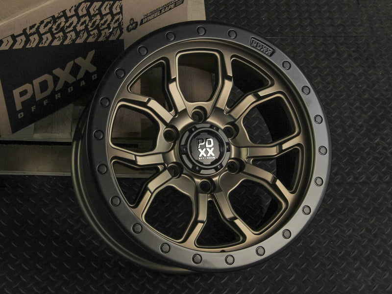 Load image into Gallery viewer, PDXX FURY 17&quot; 6X139.7 Satin Bronze w/Black Ring Wheels+Tyres
