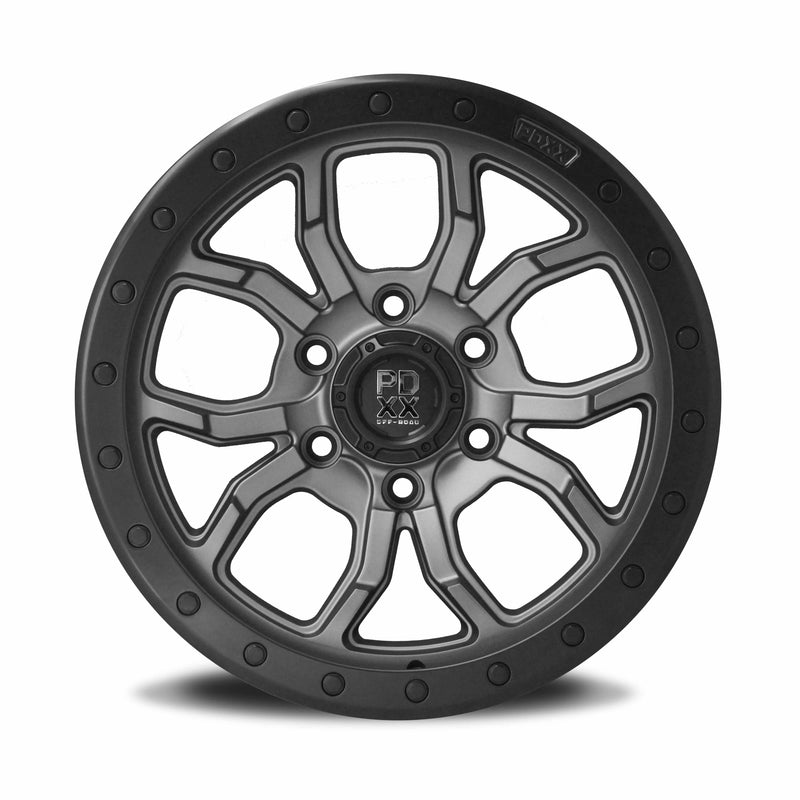 Load image into Gallery viewer, PDXX FURY 17&quot; 6X139.7 Satin Gunmetal w/Black Ring Wheels+Tyres
