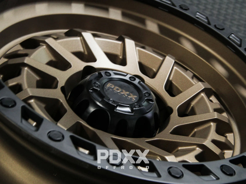 Load image into Gallery viewer, PDXX STIX 17&quot; 6X139.7 Satin Bronze w/Black Ring Wheels+Tyres
