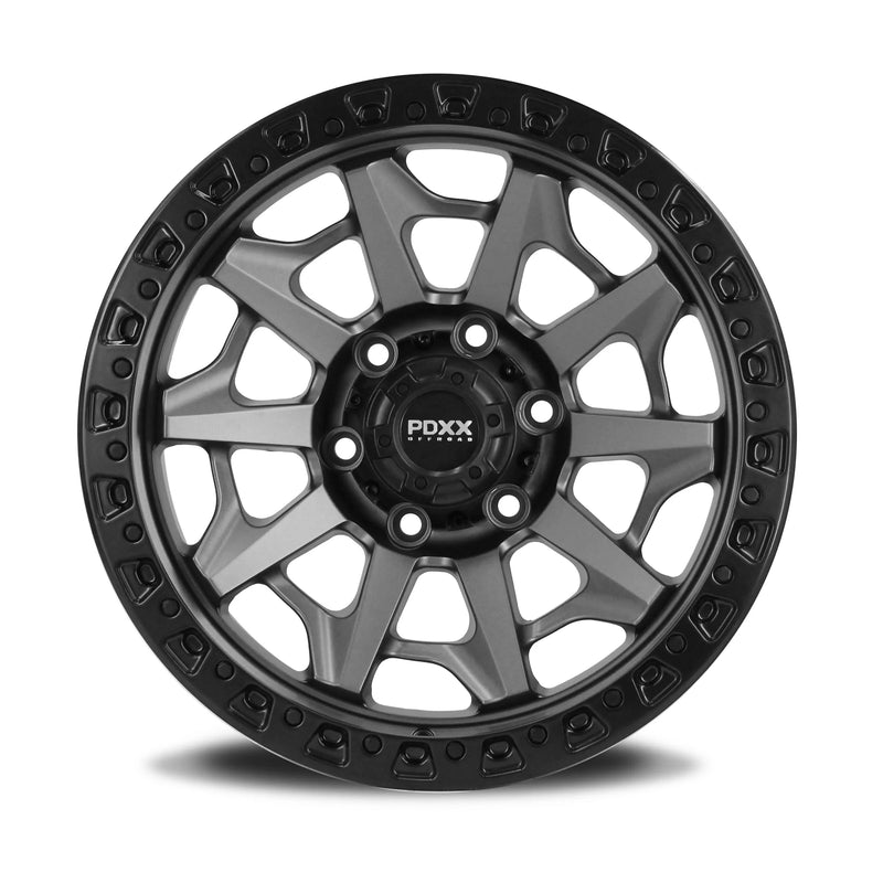 Load image into Gallery viewer, PDXX VIKING 17&quot; 6X139.7 Satin Gunmental w/Black Ring Wheels+Tyres
