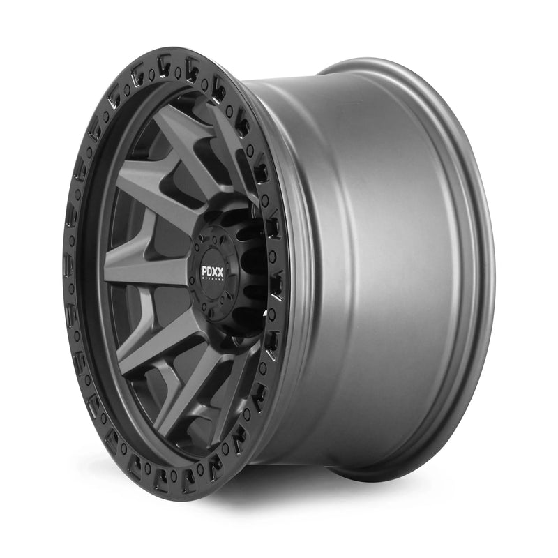 Load image into Gallery viewer, PDXX VIKING 17&quot; 6X139.7 Satin Gunmental w/Black Ring Wheels+Tyres
