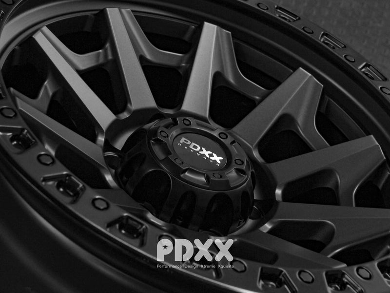 Load image into Gallery viewer, PDXX VIKING 17&quot; 6X139.7 Satin Gunmental w/Black Ring Wheels+Tyres
