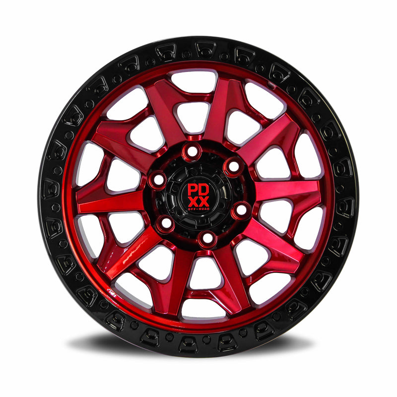 Load image into Gallery viewer, PDXX VIKING 17&quot; 6X139.7 Imperial Red w/ Black Ring Wheels+Tyres
