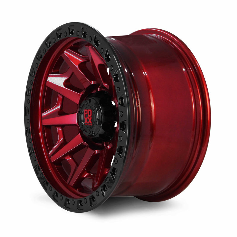 Load image into Gallery viewer, PDXX VIKING 17&quot; 6X139.7 Imperial Red w/ Black Ring Wheels+Tyres
