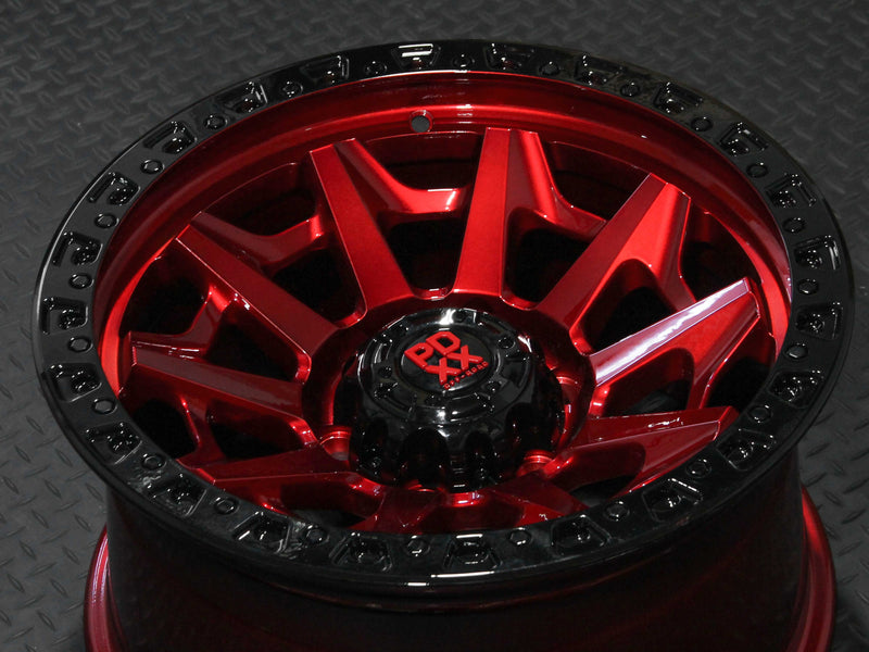 Load image into Gallery viewer, PDXX VIKING 17&quot; 6X139.7 Imperial Red w/ Black Ring Wheels+Tyres
