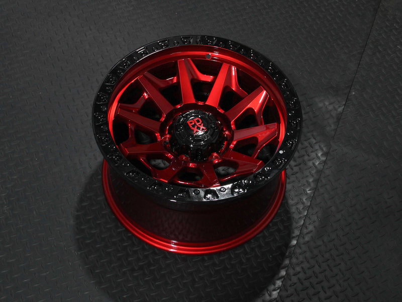 Load image into Gallery viewer, PDXX VIKING 17&quot; 6X139.7 Imperial Red w/ Black Ring Wheels+Tyres
