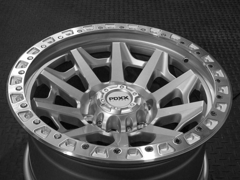 Load image into Gallery viewer, PDXX VIKING 17&quot; 6X139.7 Silver w/Machined Ring Wheels+Tyres
