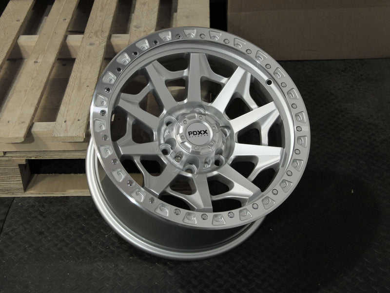 Load image into Gallery viewer, PDXX VIKING 17&quot; 6X139.7 Silver w/Machined Ring Wheels+Tyres
