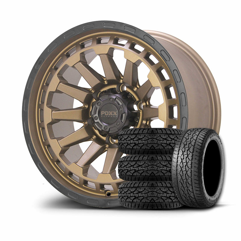 Load image into Gallery viewer, PDXX BEAST 17&quot; 6X139.7 Satin Bronze w/Black Ring Wheels+Tyres
