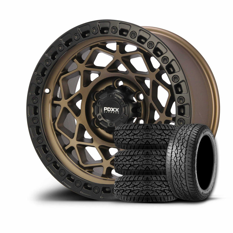 Load image into Gallery viewer, PDXX ENFORCER 17&quot; 6X139.7 Satin Bronze w/Black Ring Wheels+Tyres
