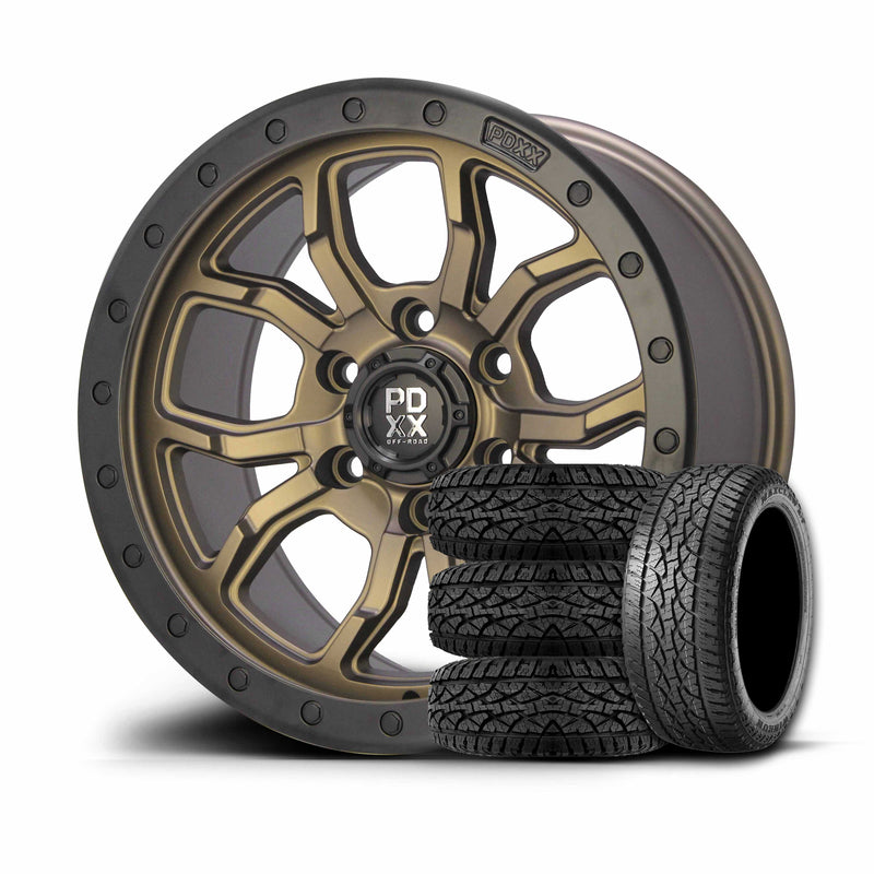 Load image into Gallery viewer, PDXX FURY 17&quot; 6X139.7 Satin Bronze w/Black Ring Wheels+Tyres
