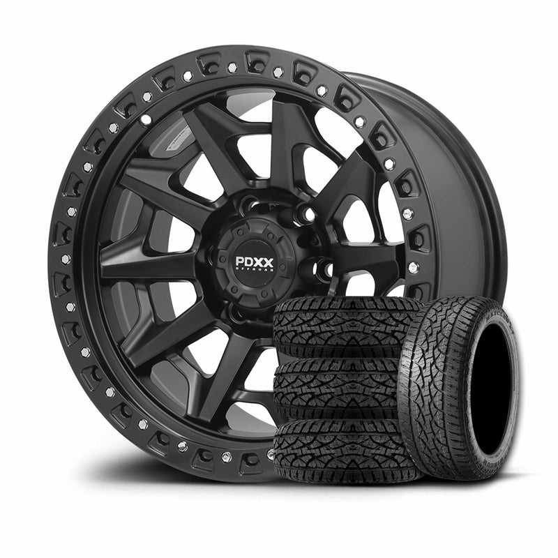 Load image into Gallery viewer, PDXX VIKING 17&quot; 6X139.7 Satin Black Wheels+Tyres
