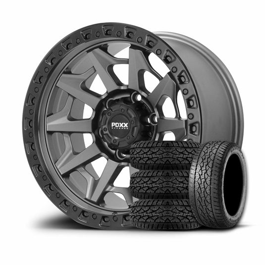 PDXX VIKING 17" 6X139.7 Satin Gunmental w/Black Ring Wheels+Tyres